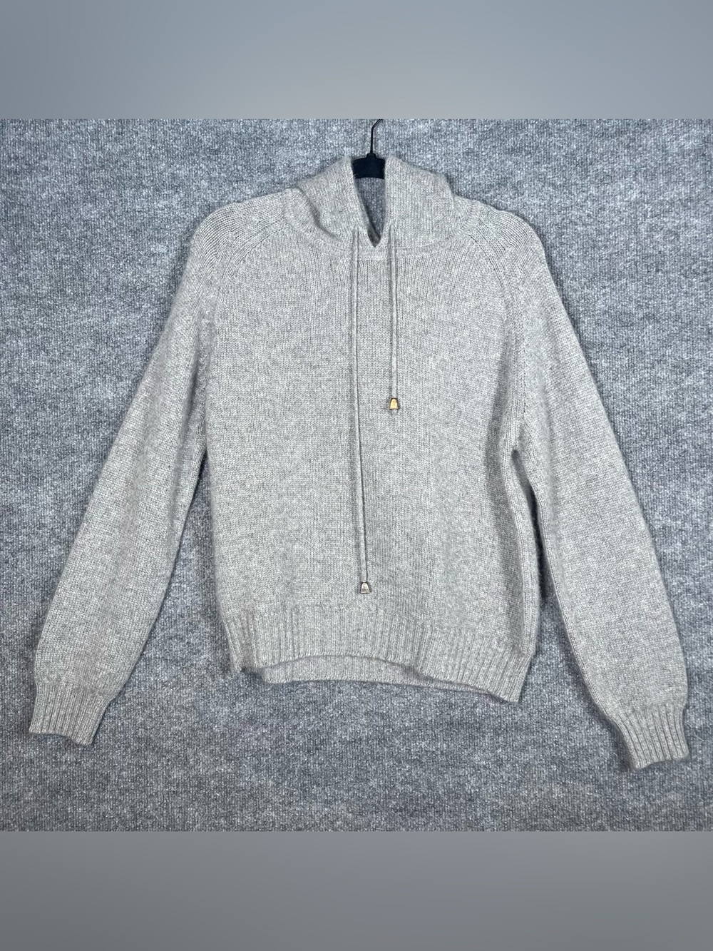 Johnstons of Elgin Womens L 100% Cashmere Gray Drawstring Hood Sweatshirt Luxury